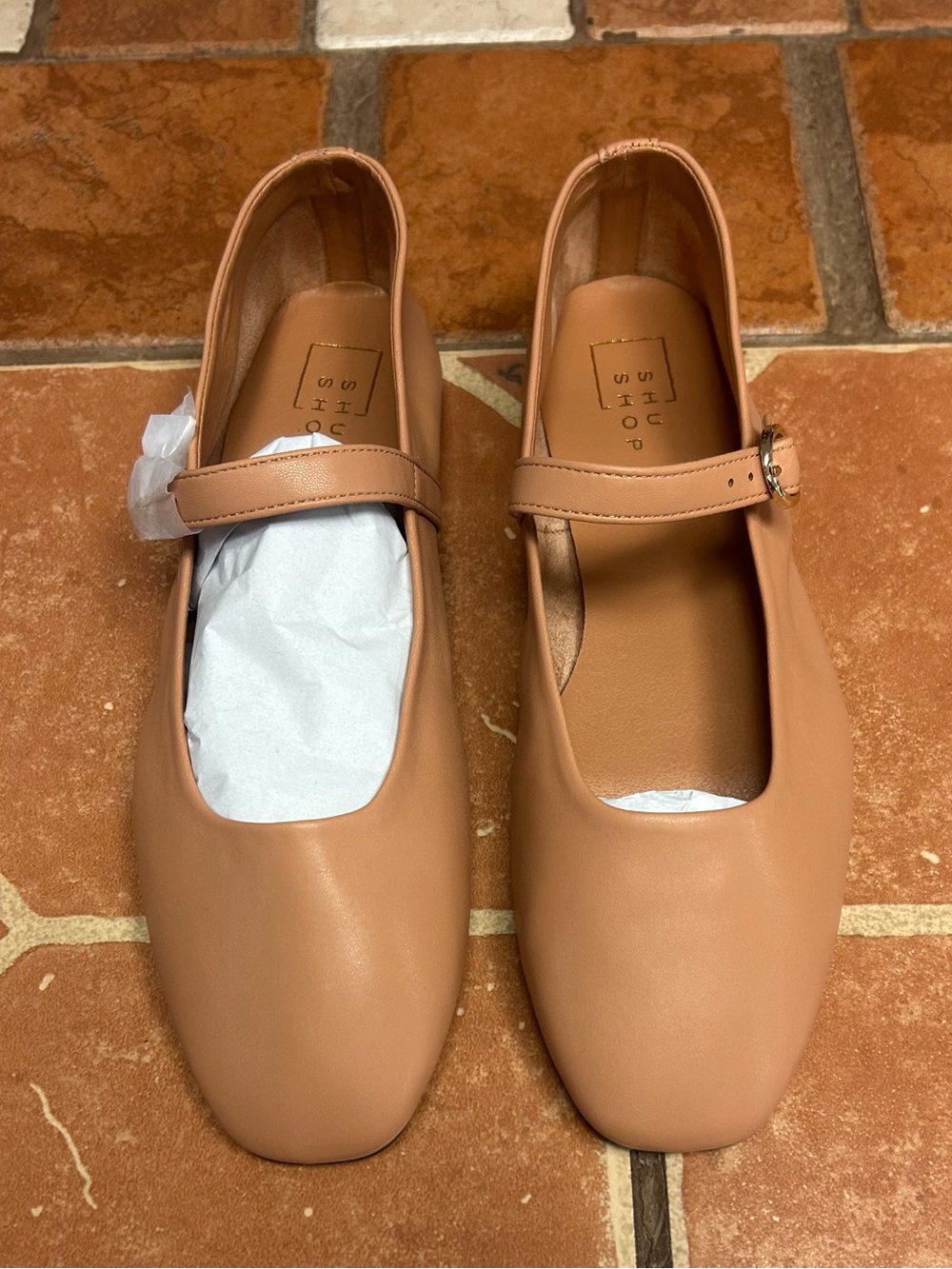 ShuShop Tan Mary Jane Flats with Strap